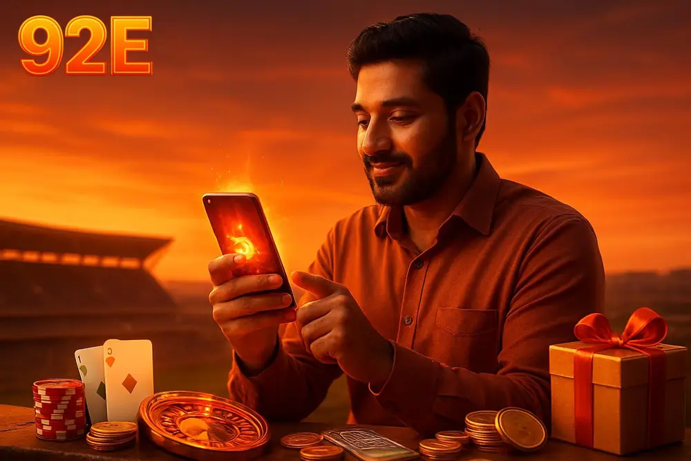 92E APK download โ a Pakistani man sitting on a rooftop at sunset downloading an app on his smartphone with glowing 92E APK download โ a Pakistani man sitting on a rooftop at sunset downloading an app on his smartphone with glowing